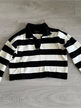 Truth Black and White Striped Collared Rugby Sweater